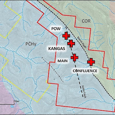Justin Project, Yukon Mineralized Zones Map